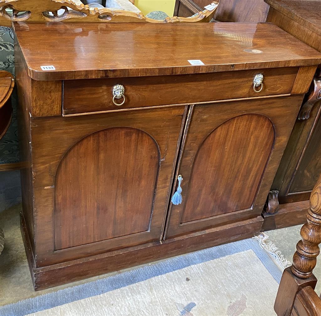 A late Regency mahogany chiffonier, lacking superstructure, width 94cm, depth 33cm, height 84cm